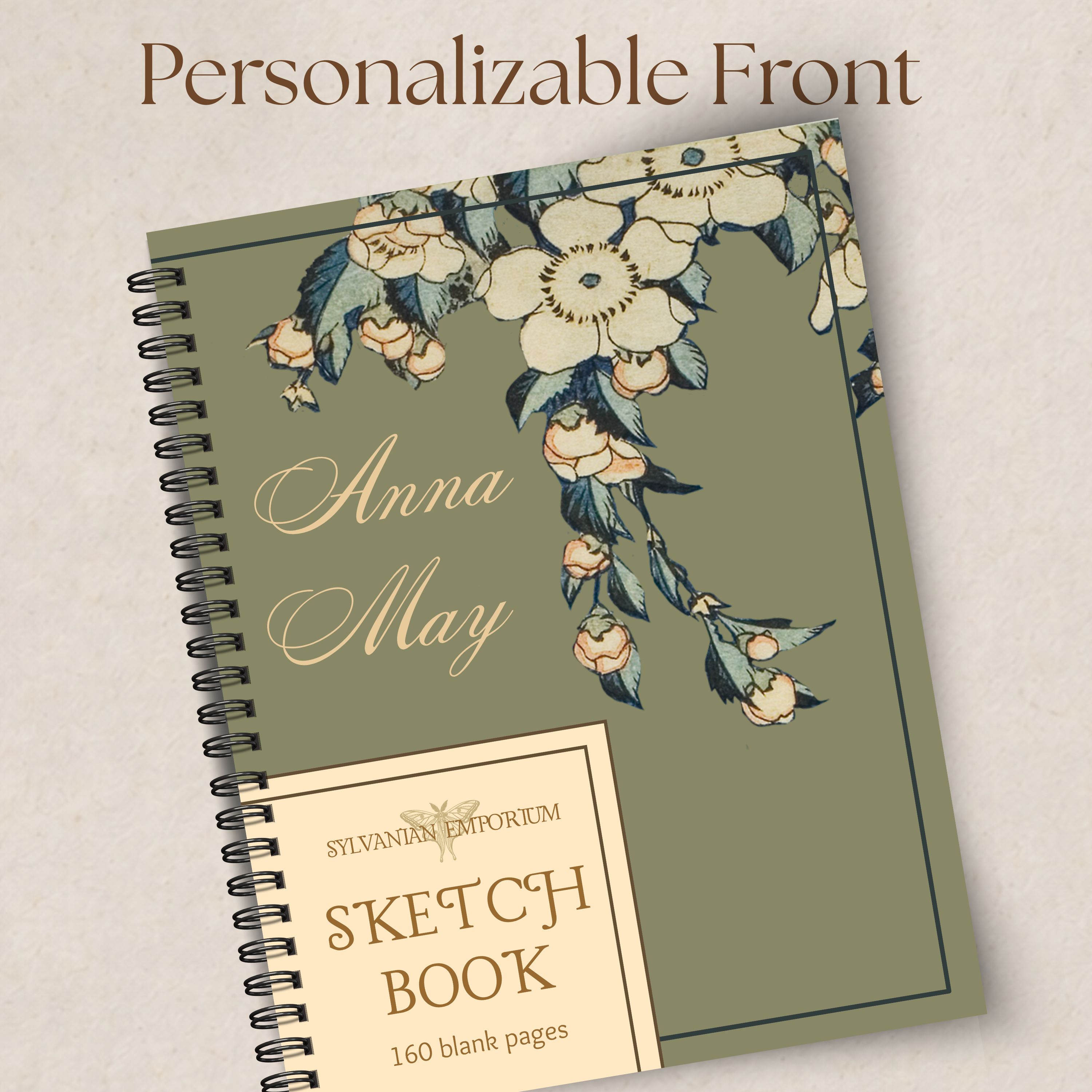 Watercolor Floral Green Sketchbook - 160 Pages