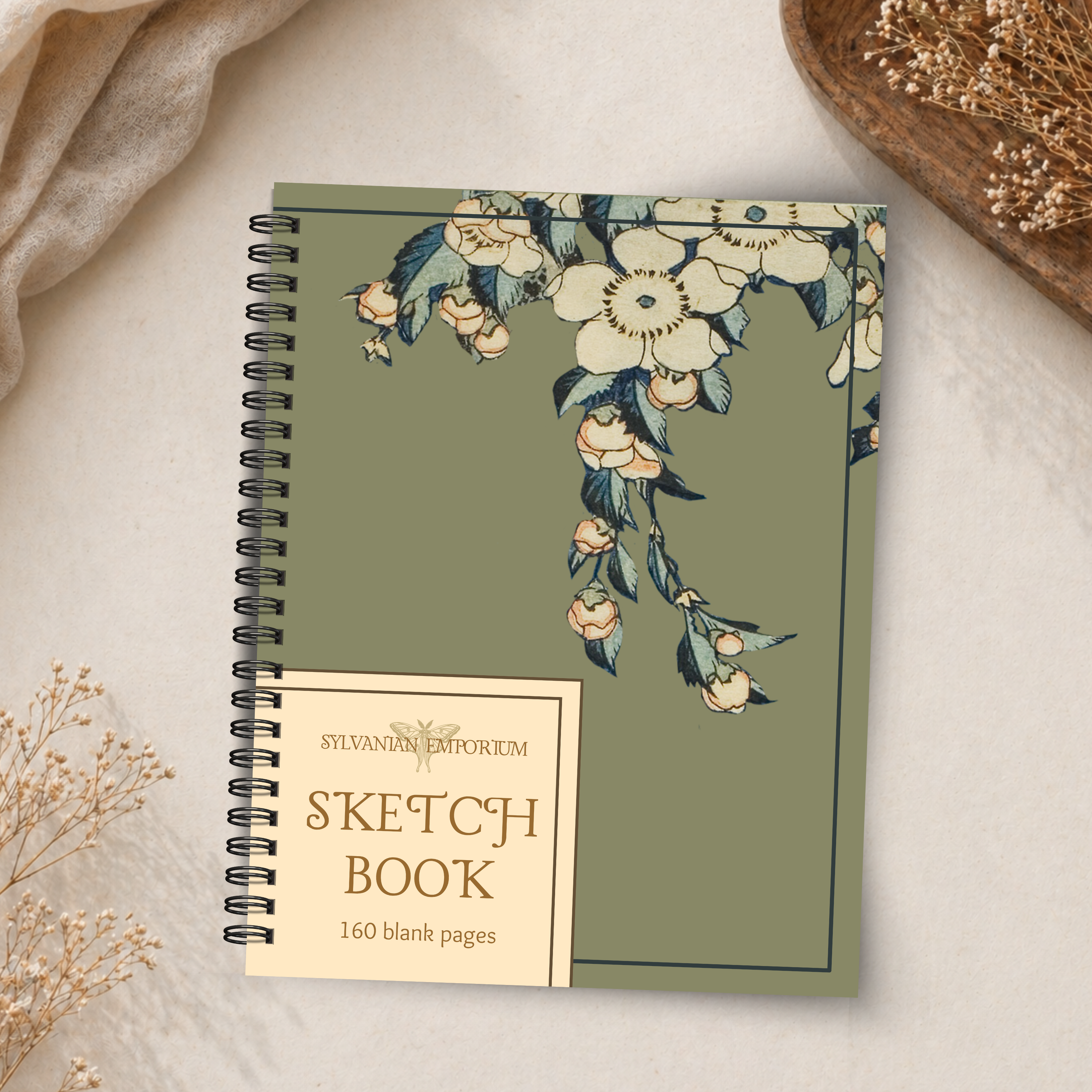 Watercolor Floral Green Sketchbook - 160 Pages
