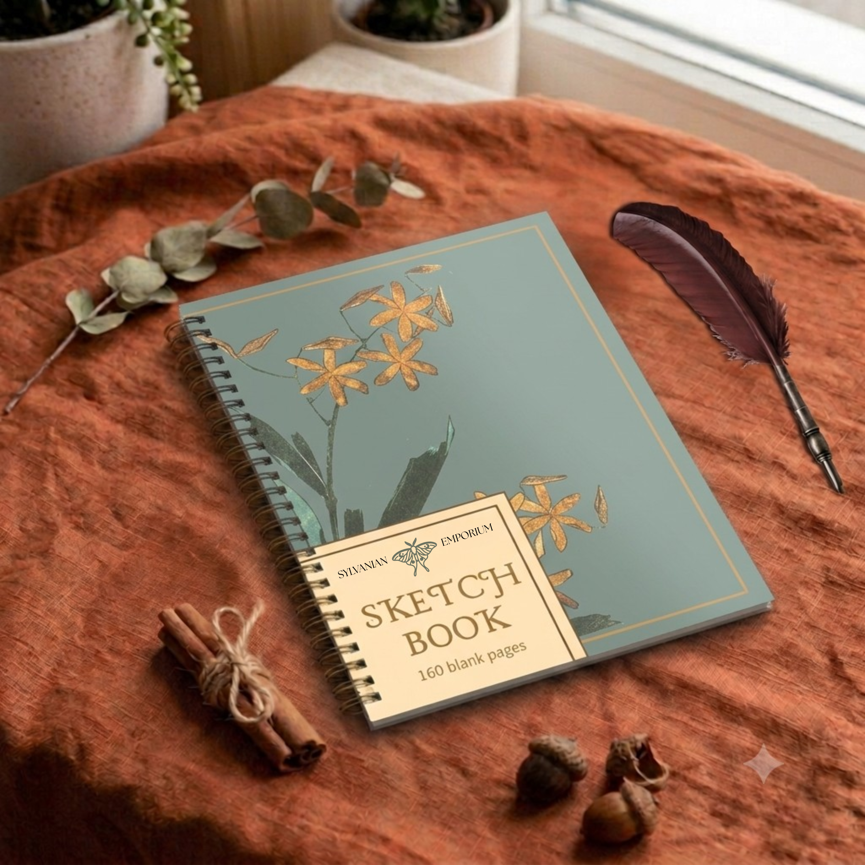 Watercolor Floral Blue Sketchbook - 160 Pages