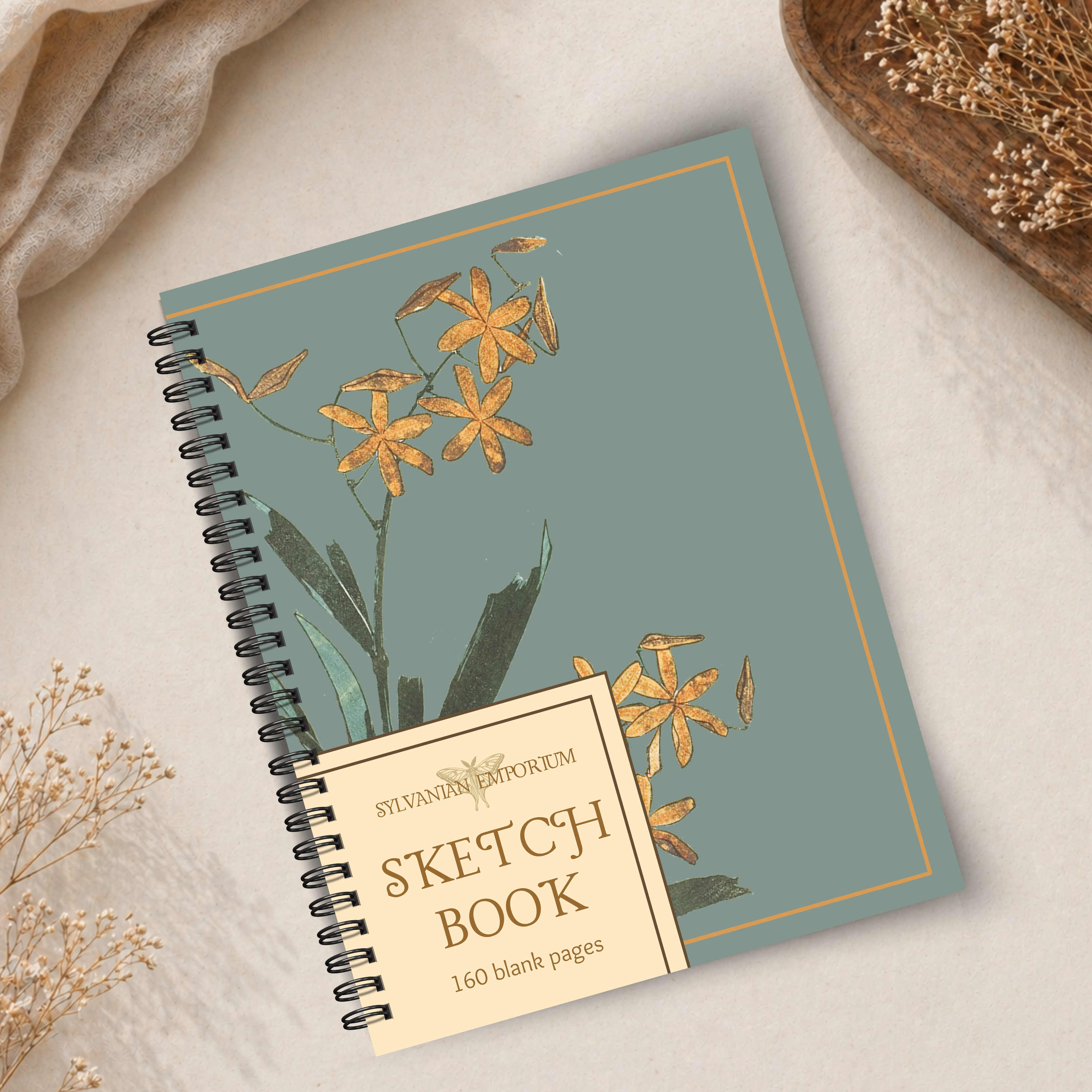 Watercolor Floral Blue Sketchbook - 160 Pages
