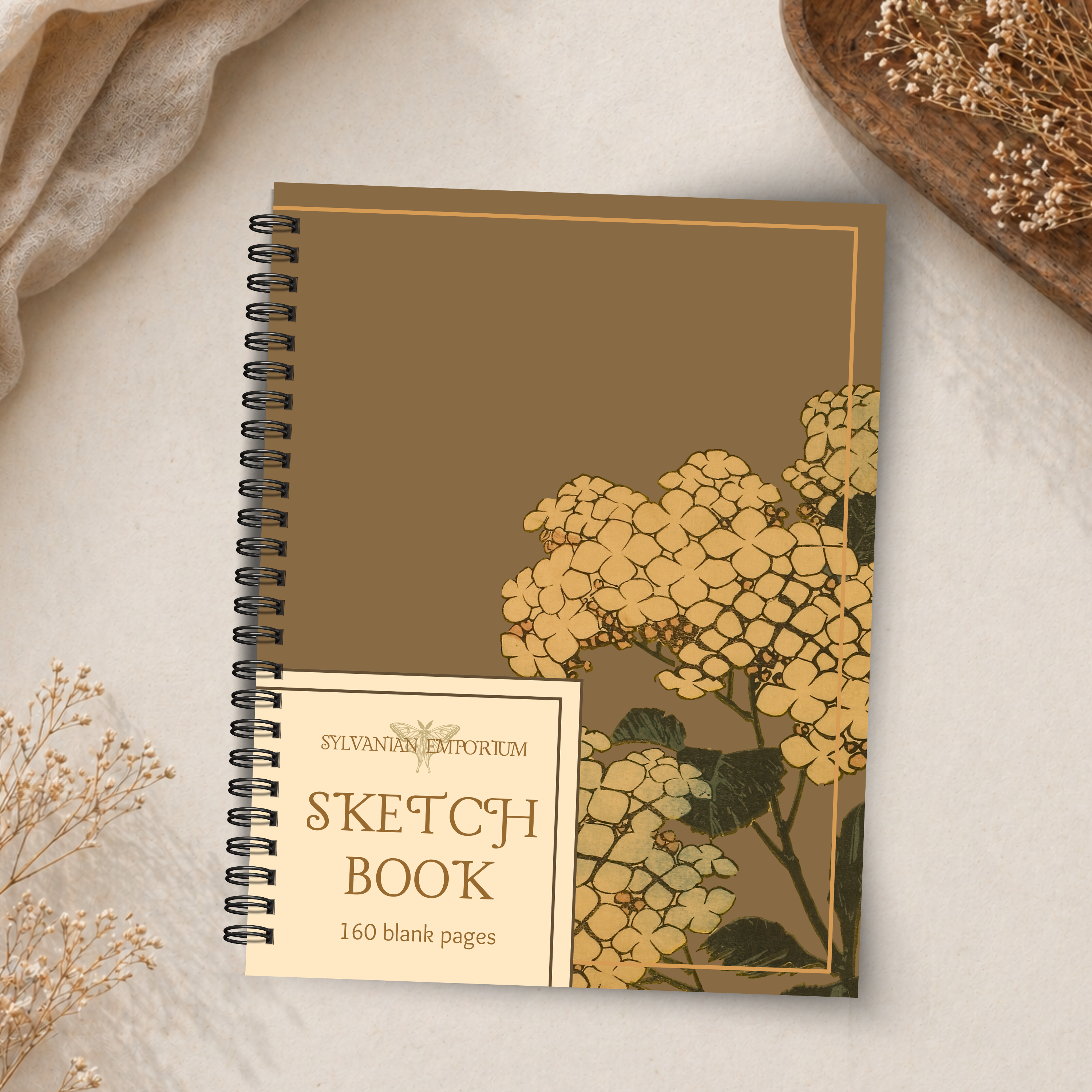 Watercolor Floral Brown Sketchbook - 160 Pages