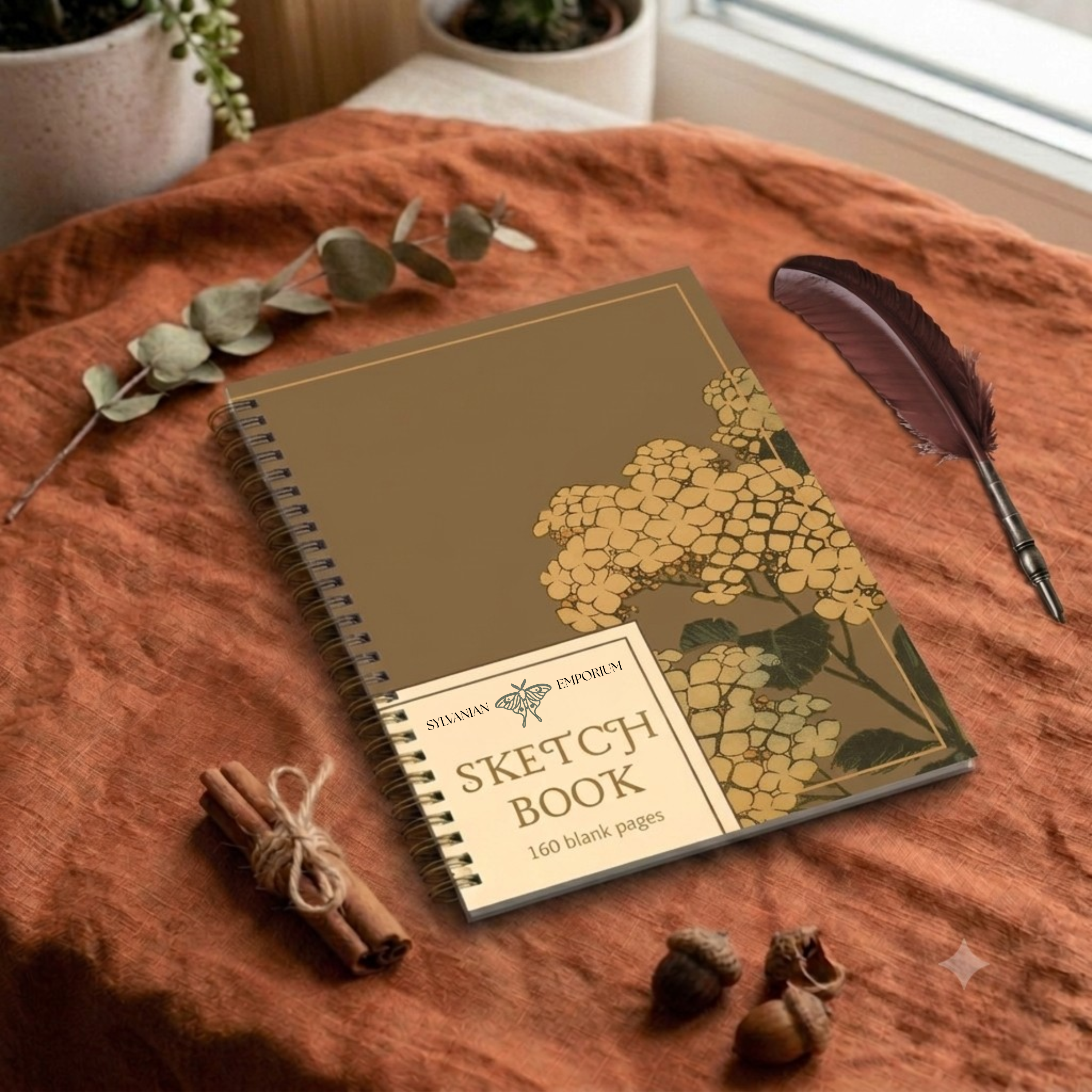 Watercolor Floral Brown Sketchbook - 160 Pages