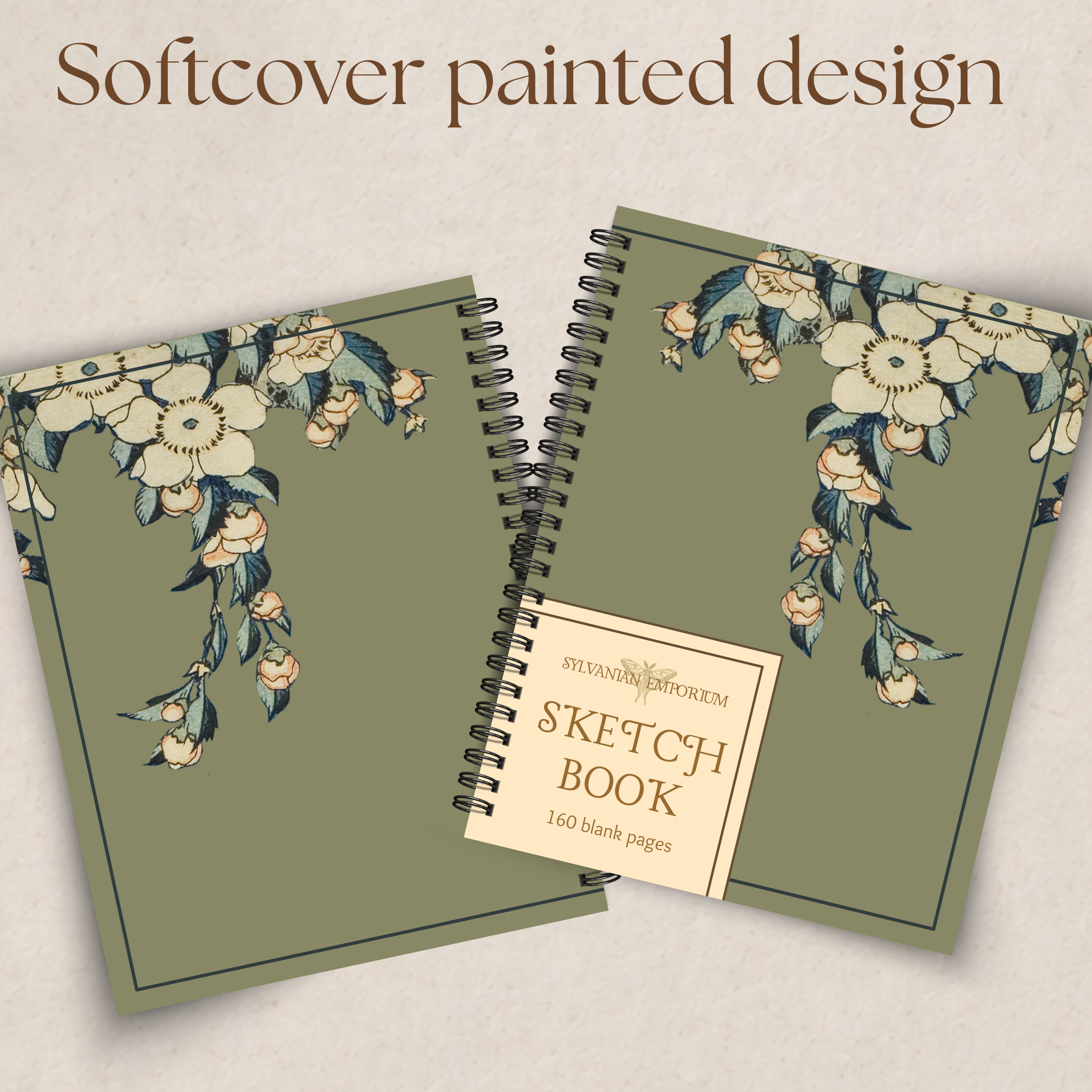 Watercolor Floral Green Sketchbook - 160 Pages