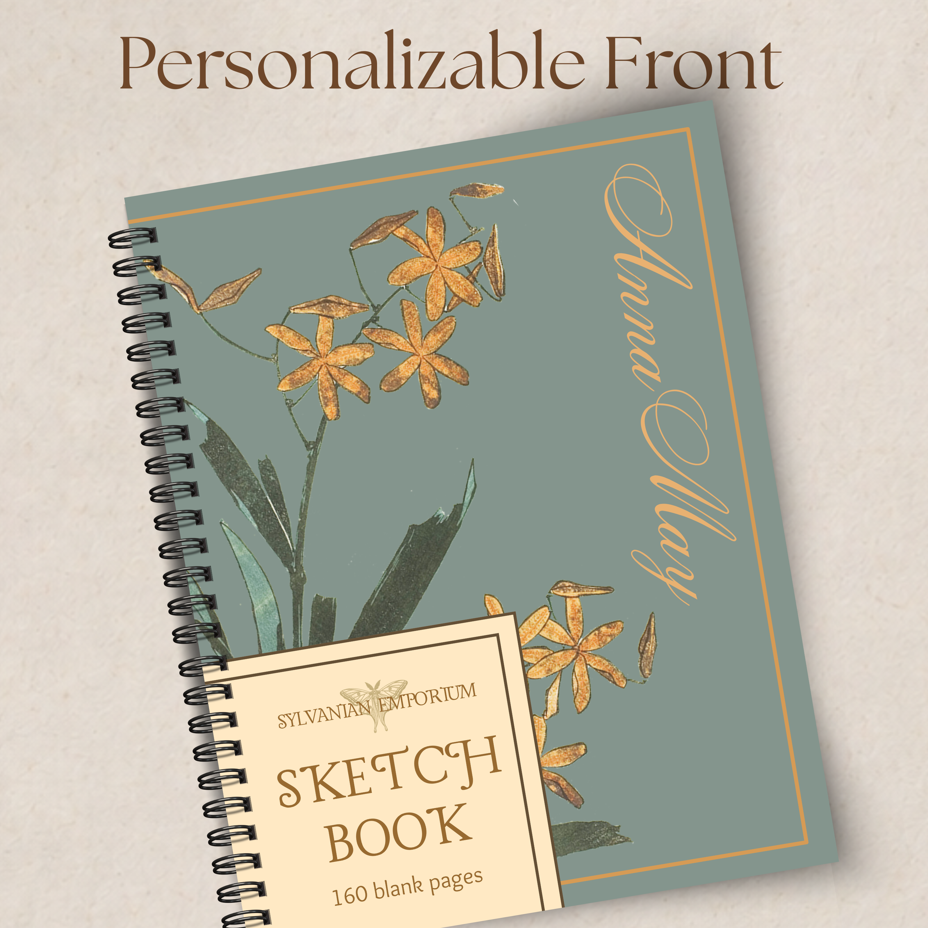 Watercolor Floral Blue Sketchbook - 160 Pages